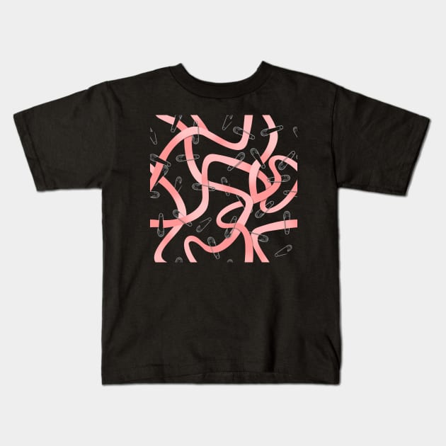 Silver safety pins, pink ribbons Kids T-Shirt by ilhnklv